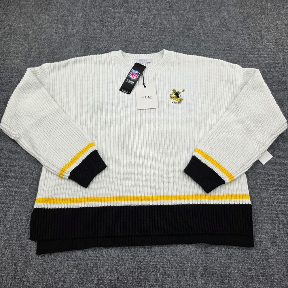 WEAR by Erin Andrews White Pittsburgh Steelers NFL Team Knit Sweater Women L